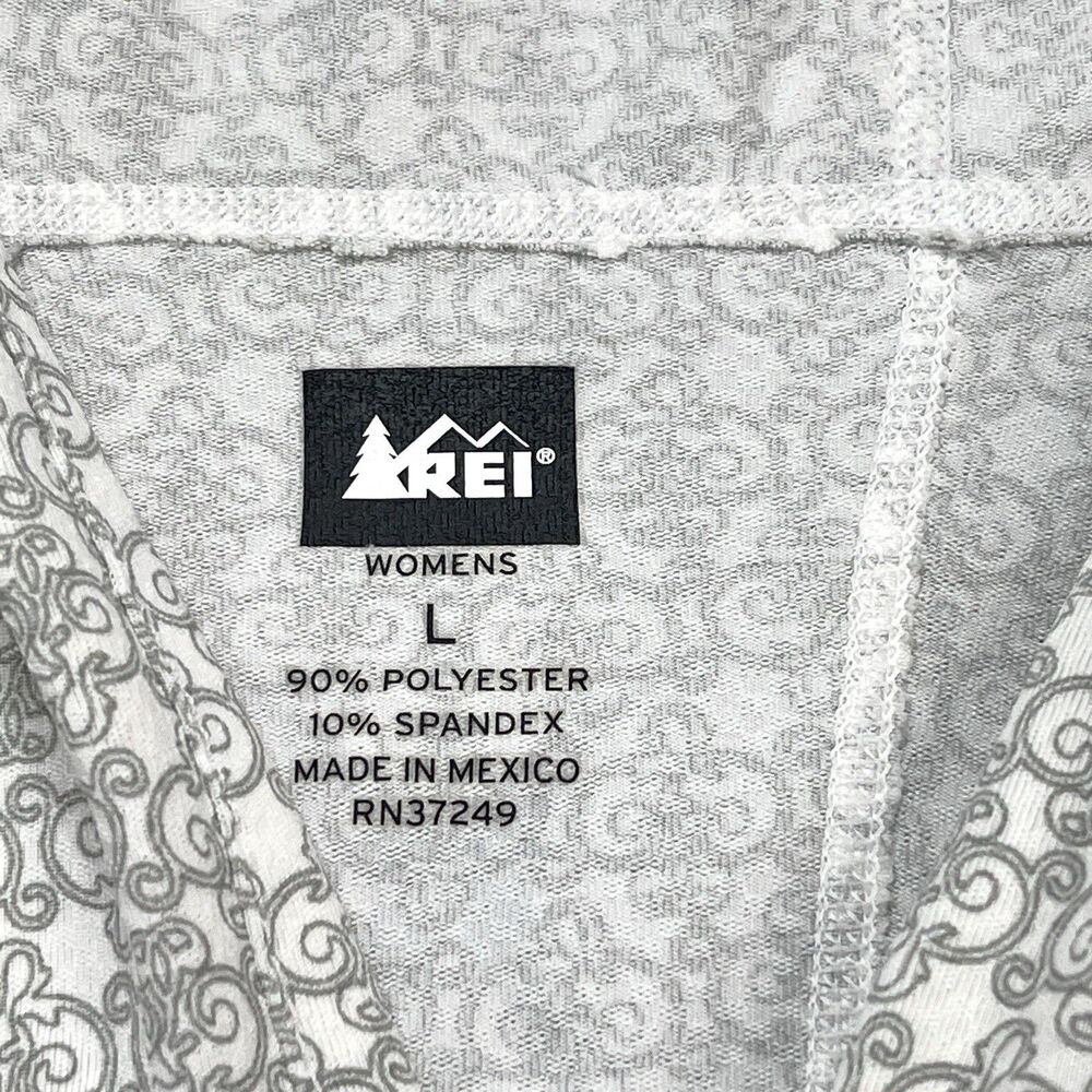 REI Hooded Athletic Top Womens Large White Printed Lightweight Thumb Holes - Picture 7 of 10